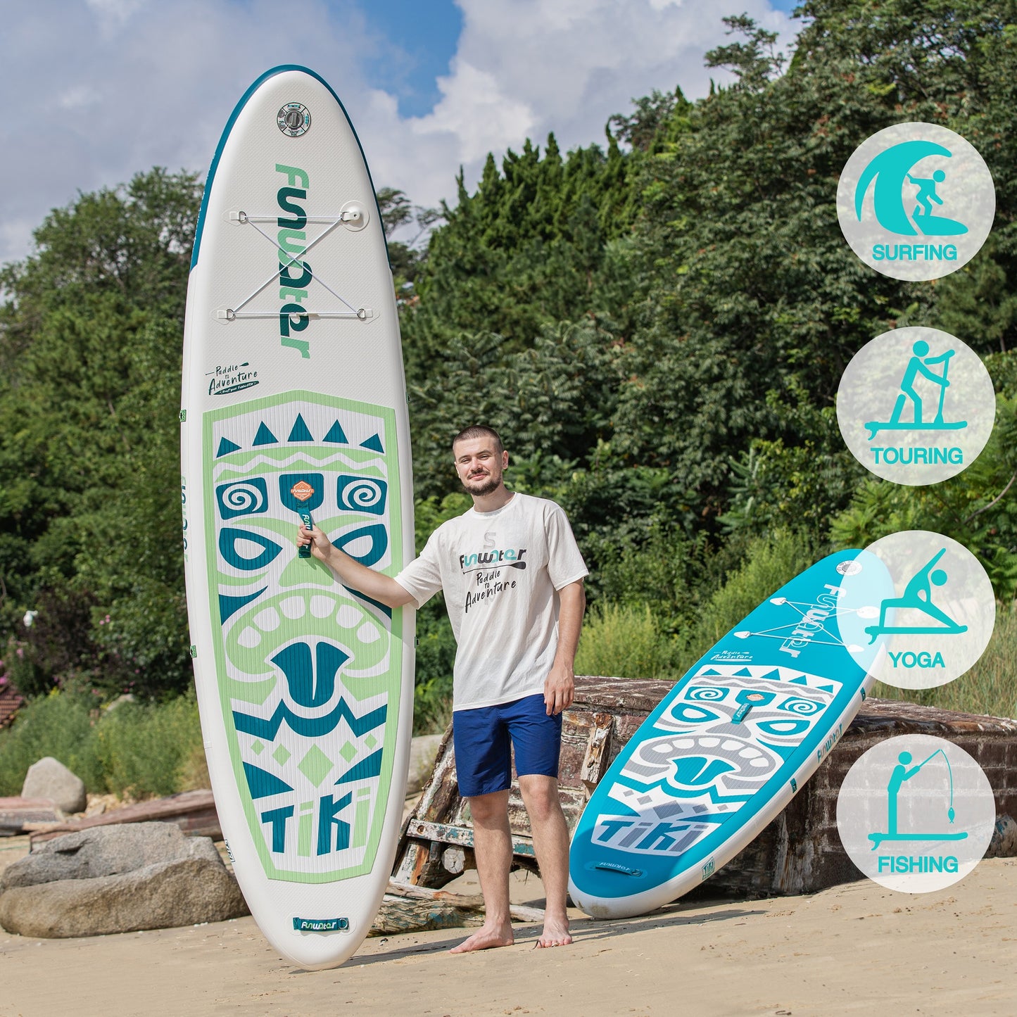 SUP deska v kompletu - FunWater Tiki Zelena