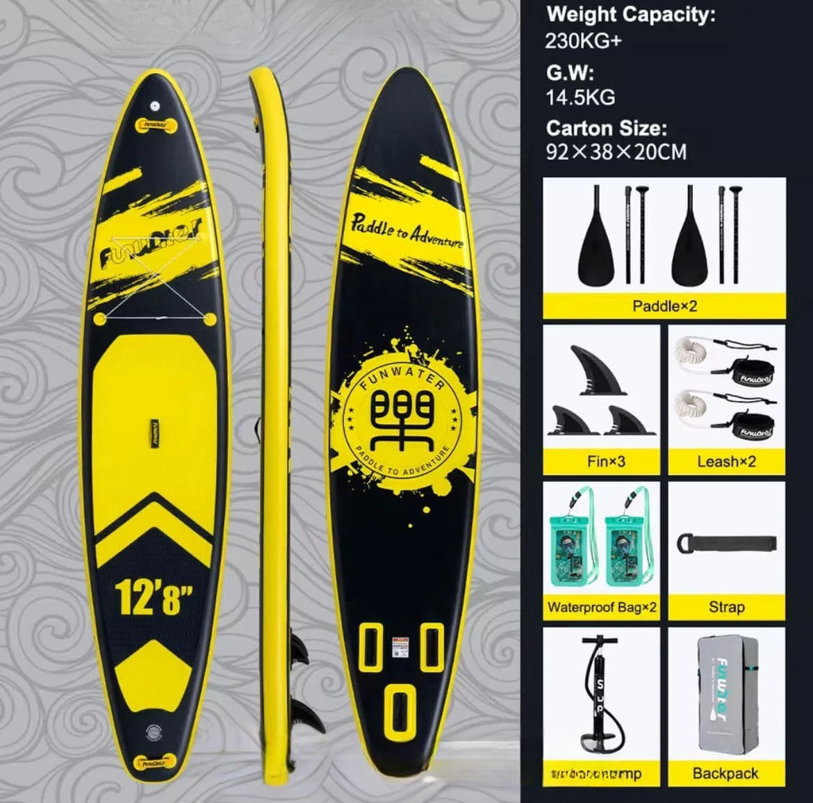 SUP deska v kompletu - Funwater Tourer Yellow