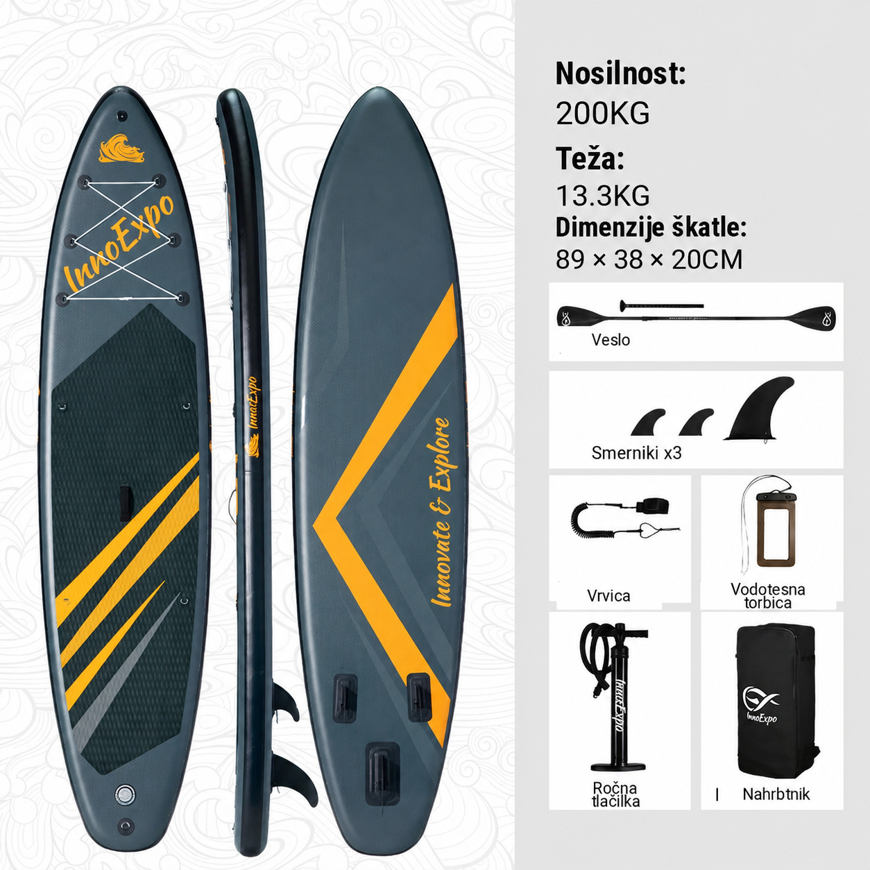 SUP deska v kompletu - Innovate Stripes Carbon